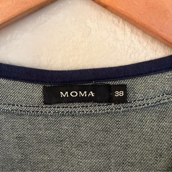 Moma Cropped Striped Jean Jacket Round Neck Women's Size Medium - Picture 3 of 3